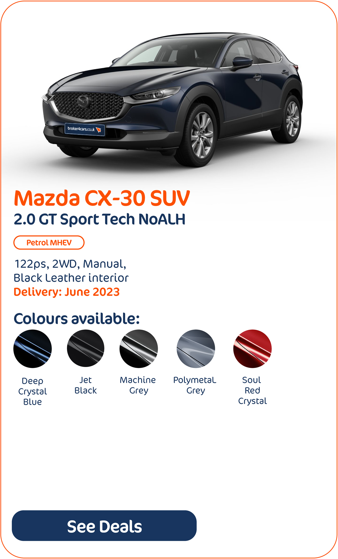 Mazda CX-30 SUV 2.0 GT Sport Tech NoALH - Click to Enquire